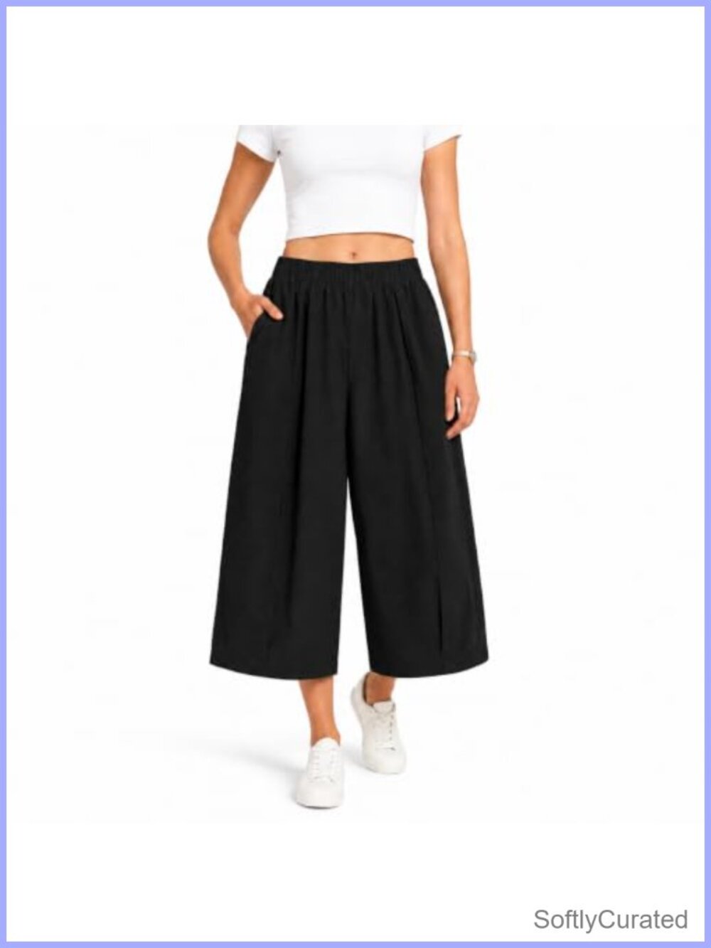 High Waisted Wide Leg Palazzo Trousers Cropped Pants with Pockets Pleated